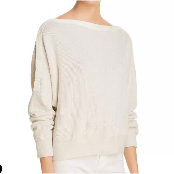 NWT Alexander Wang Merino Wool One-Shoulder Rib-Knit Pullover Sweater Snap XS - Picture 2 of 9